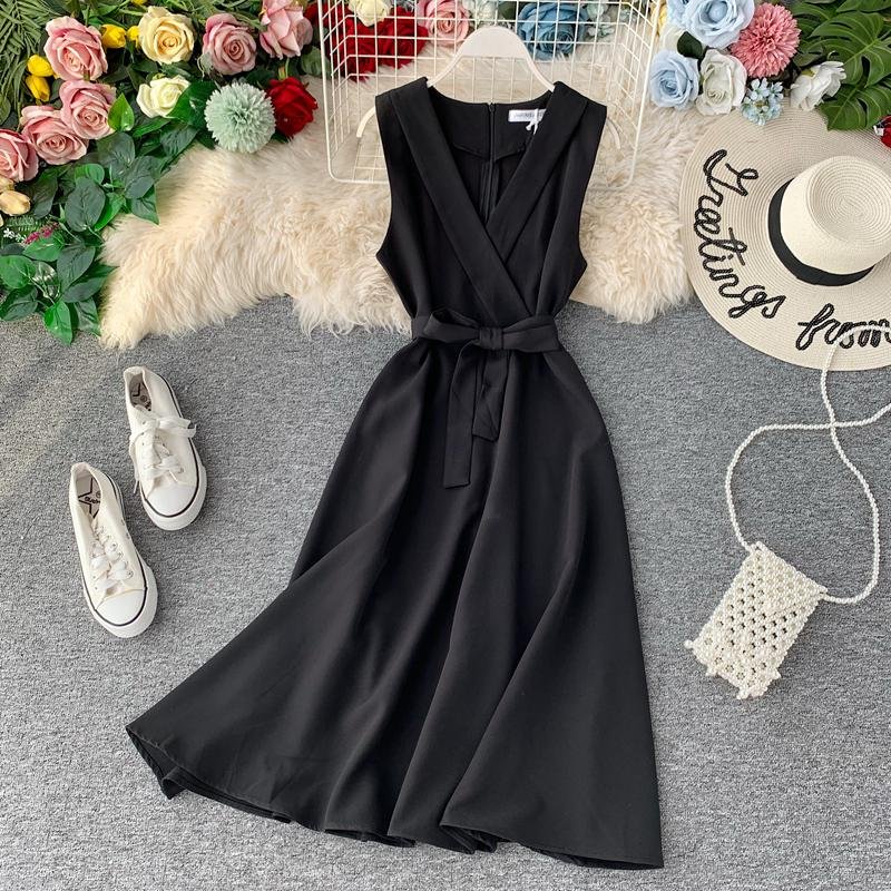 FTLZZ 2021 Slim V Neck Summer Midi Long Bandage Dress Party Tank Sundress Women Casual Elegant A-Line Tie Vestidos