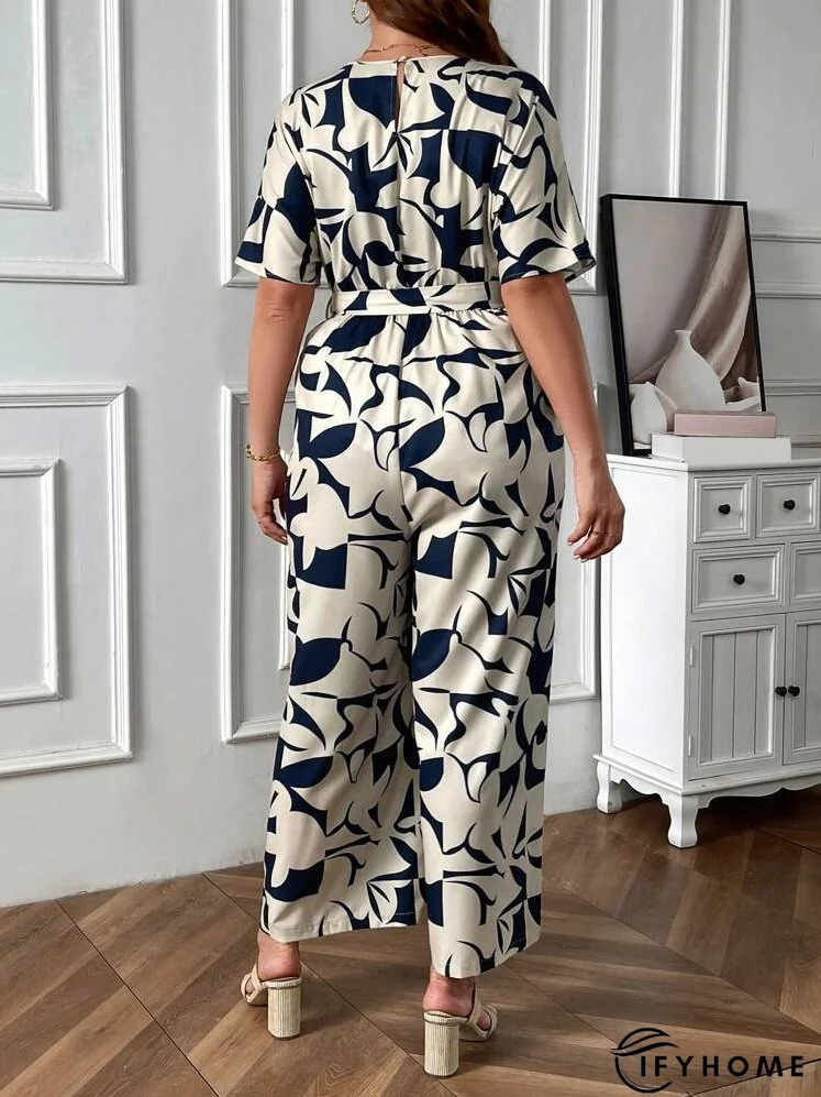 Plus Size Summer Casual Jumpsuit With Random Print And Batwing Sleeves | IFYHOME