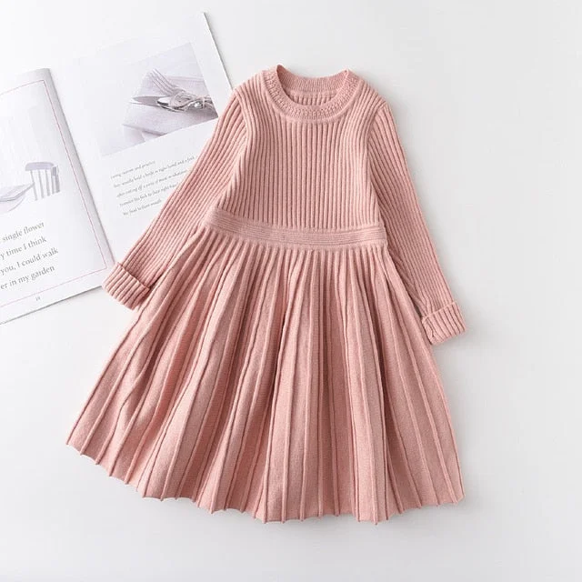 Bear Leader Long Sleeve Sweater Dress Girls Princess Baby Girl Clothes Sweet Tutu Party Dresses Christmas Little Girl Clothes