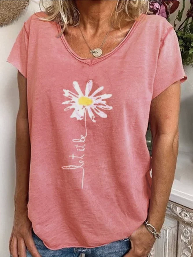 Pink Cotton-Blend Short Sleeve Shirts & Tops