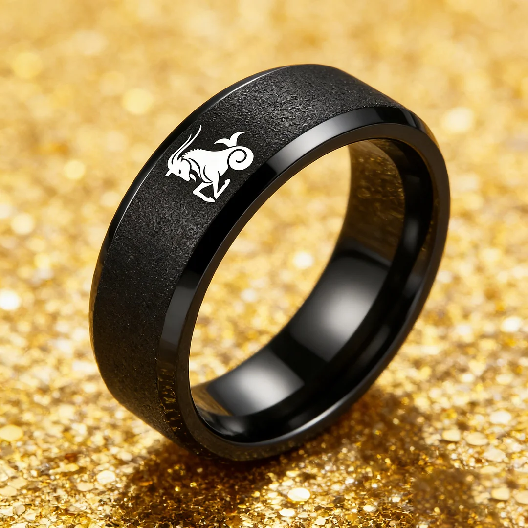 Men Women Black Capricorn Tungsten Carbide Rings Couple Wedding Band Flat Comfort Fit 4MM 6MM 8MM