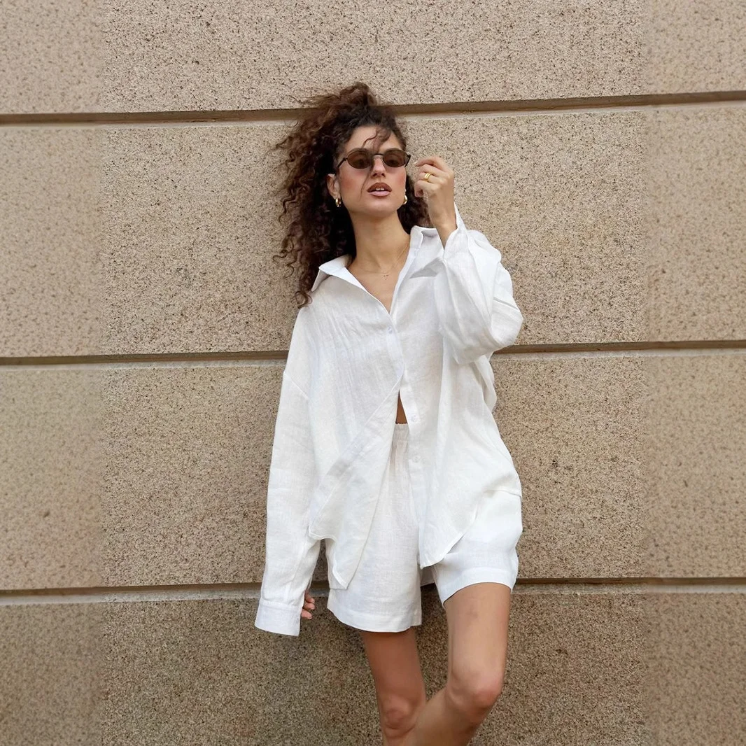 Nigikala Nigikala Open-Shirt Shorts Set 2025 Spring And Summer Wear Simple Solid Color Casual Suit