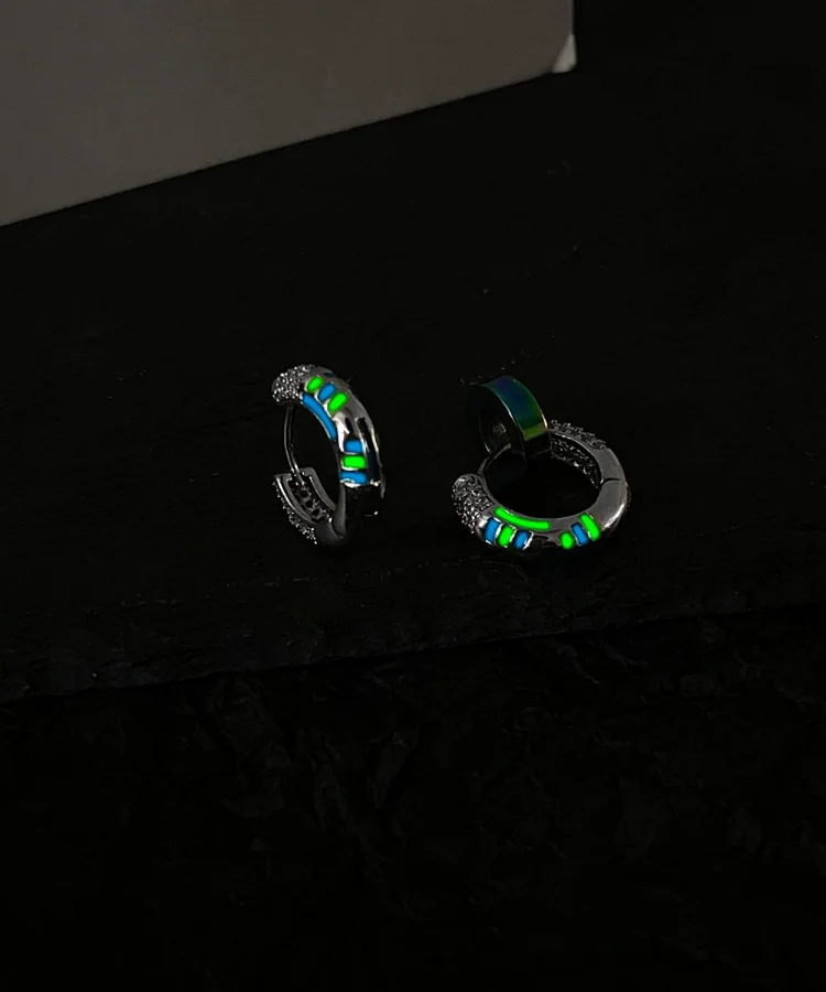 Unique Rainbow Alloy Asymmetric Noctilucent Hoop Earrings