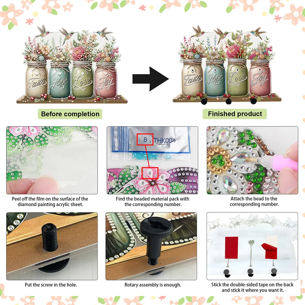 DIY Vase Bouquet Diamond Art Acrylic Hanging Hooks A Row of 3 Hooks DIY Crafts Decor