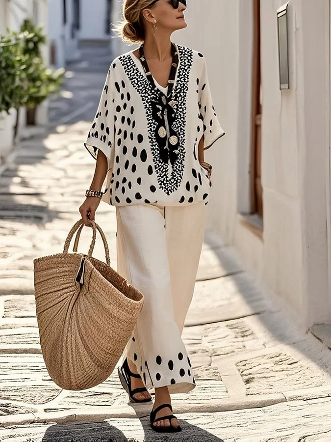 Women'S Loose Polka Dot Pants Set 