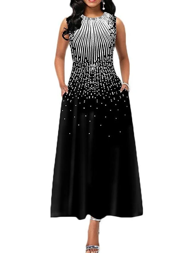 Women's A-Line Dress Maxi long Dress Sleeveless Print Print Summer Casual White Black Blue Purple Wine Green S M L XL XXL