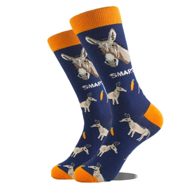 Unisex Cute Printing Animal Color Block Cotton Ankle Socks A Pair