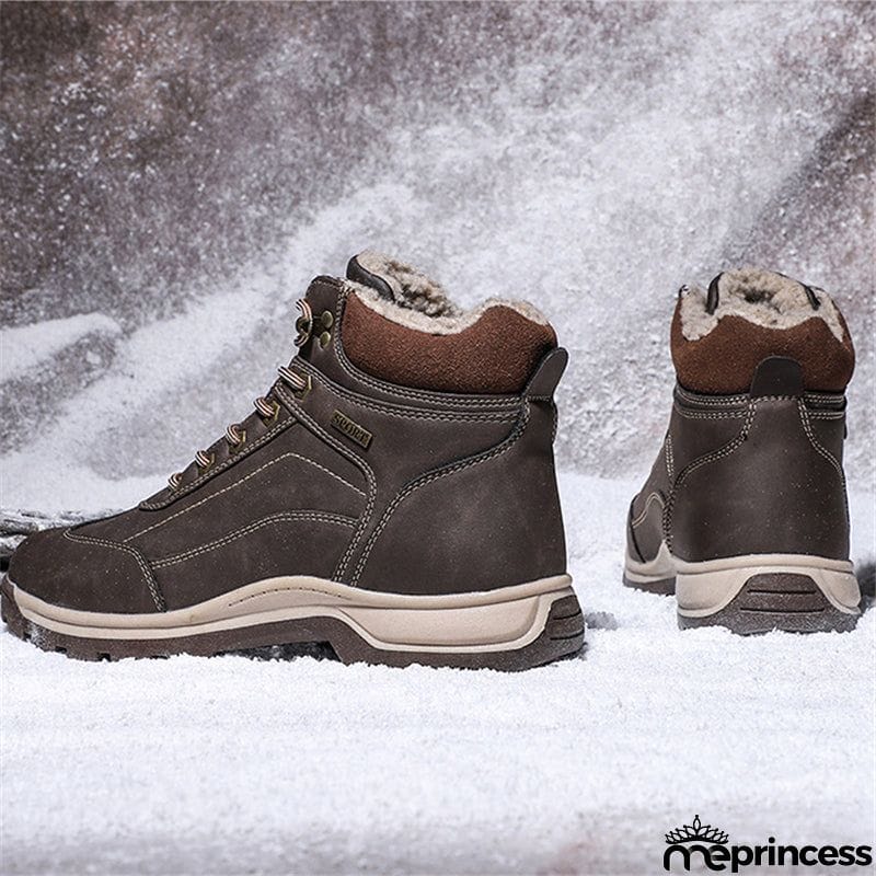 Mens Cozy Warm Lace-up Hiking Snow Boots