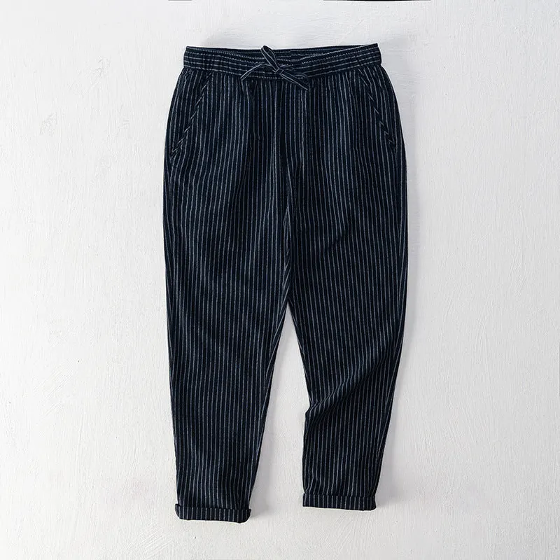 Emilio Men's Pinstripe Cotton Trousers &ndash; Relaxed Drawstring Fit &ndash; view 2