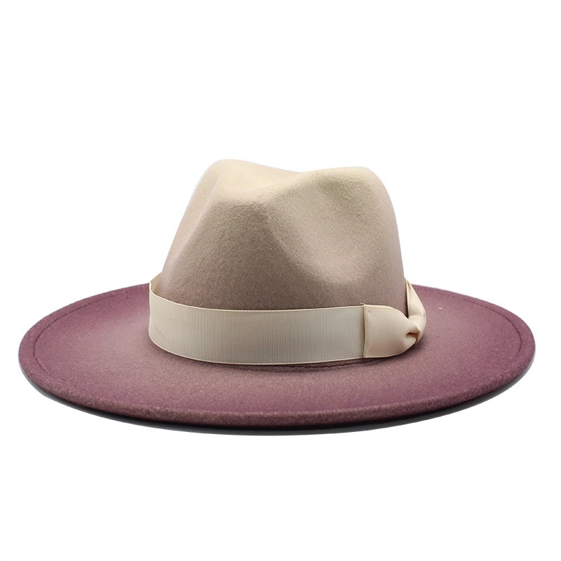 Style Big Brim Woolen Hat Gradient Color Two-color Jazz Hat Autumn And Winter Men’s And Women’s Hat Felt Hat JZ-013