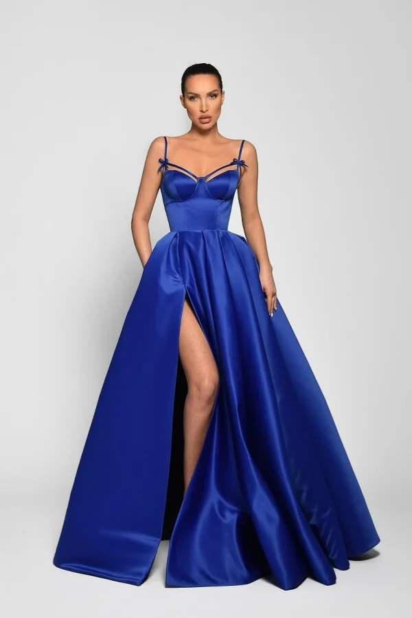 Royal Blue Spaghetti-Straps Split Prom Dress With Pockets ZT0722