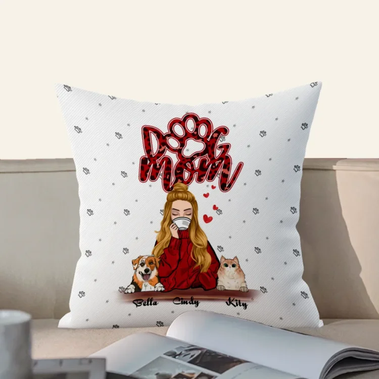 Personalized Pillow Dog Mom Elegant Mom Drinking Coffee Mother's Day Gift