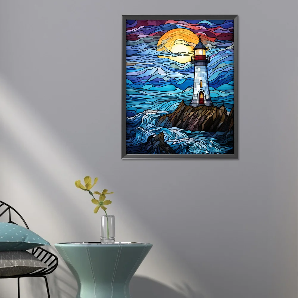 Diamond Painting - Full Round Drill - Stained Glass Lighthouse(Canvas|40*50cm)