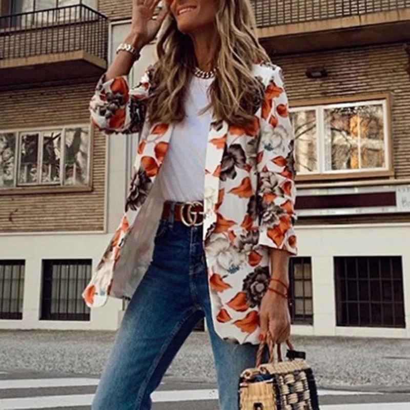 Fashion Trend Women Lapel Leopard Print Long Sleeves Suit Jacket Elegant Fall Winter Office Lady Cardigan Coat Casual Streetwear