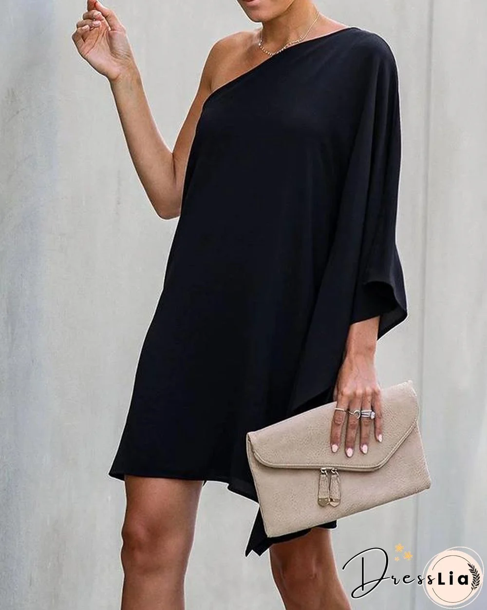 Solid Color Long Sleeve Chiffon Mini Dress