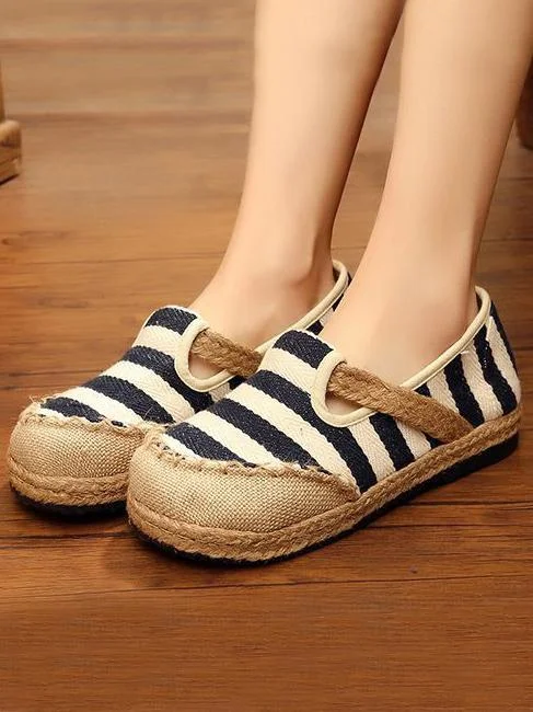 National Style Colorful Stripe Stamped Cotton Shoes