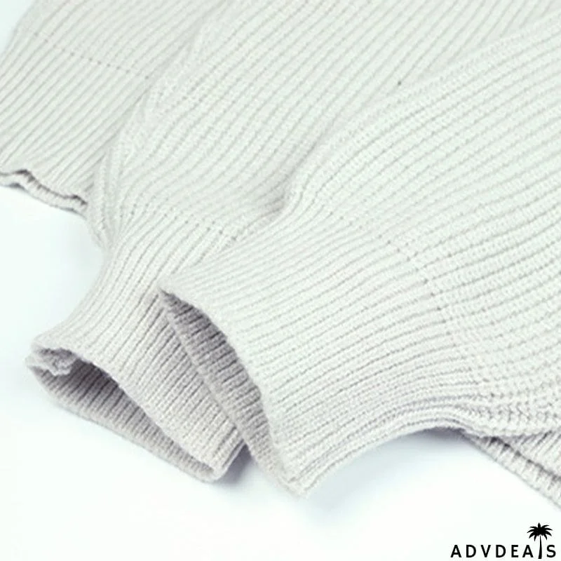 Casual Buckle Solid Color V Neck Sweaters(4 Colors)