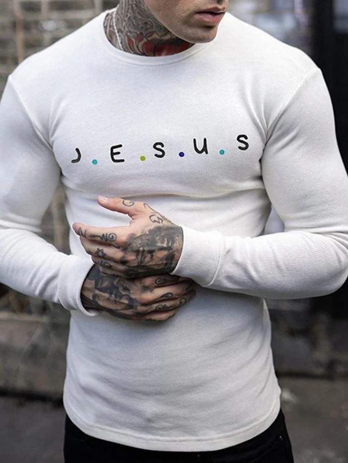 Tiboyz Casual Letter Printed Tight Long Sleeve T-Shirt