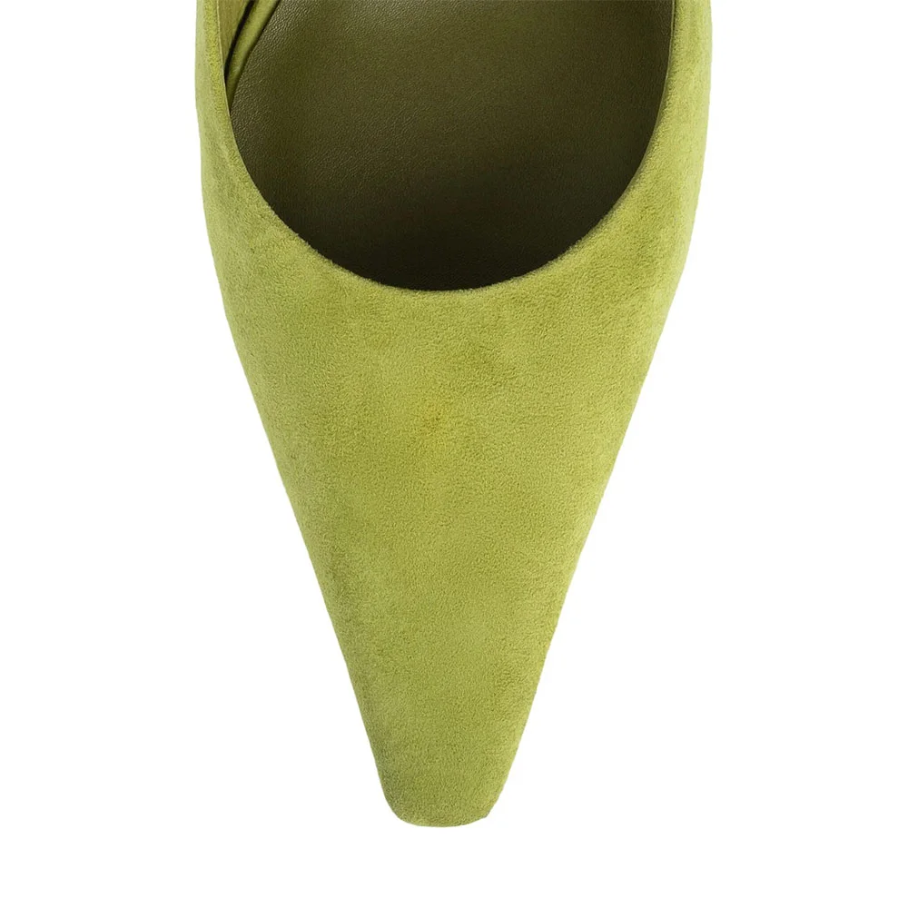 Lime Green Pointed Toe Slingback Wedge High Heel Pumps for Women