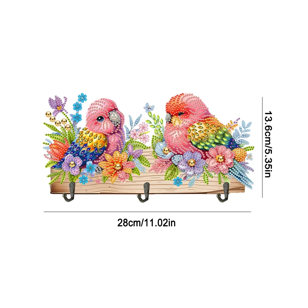 DIY Flower Parrot Wooden Special Shape 3 Hooks Diamond Painting Hanging Hooks for Home Decor
