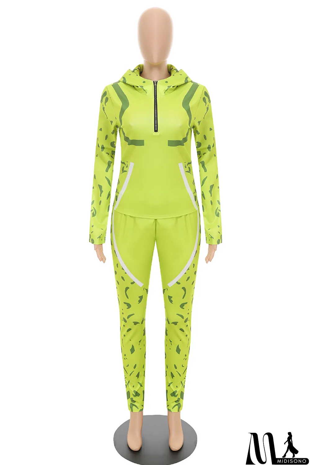 MidiSono - Blue Casual Print Split Joint Hooded Collar Long Sleeve Two Pieces