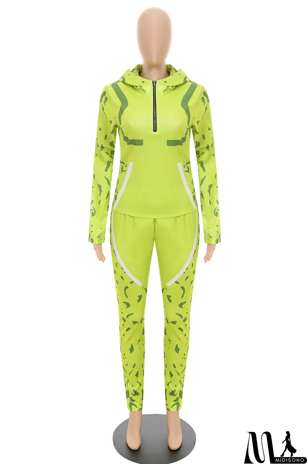 MidiSono - Blue Casual Print Split Joint Hooded Collar Long Sleeve Two Pieces