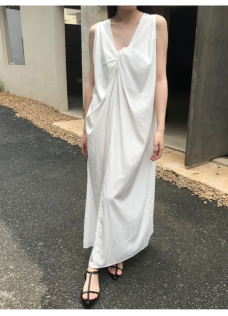 Simple Crossover Design Solid Color A-Line Maxi Dress