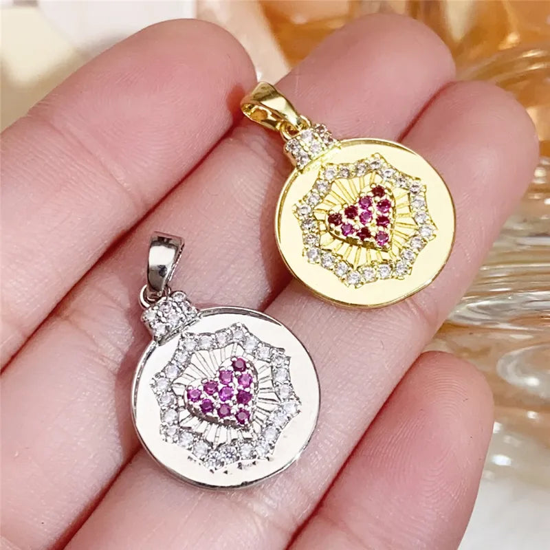 1 Piece 18.5*13.3MM Copper Zircon Geometric Heart Shape Flower Polished Pendant Jewelry Accessories