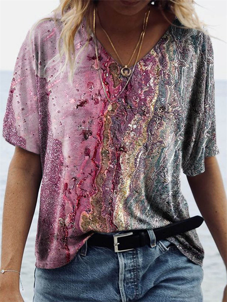 Marble Pattern Art V Neck T Shirt wearshes