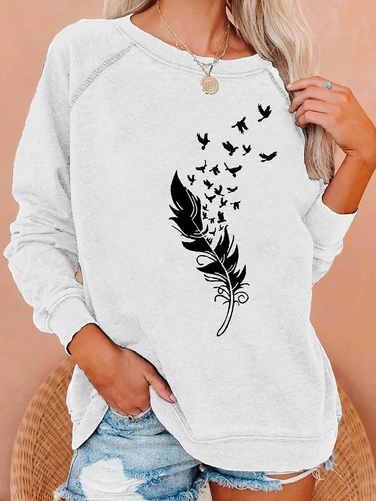Women's Feather Long Sleeve Sweatshirt socialshop