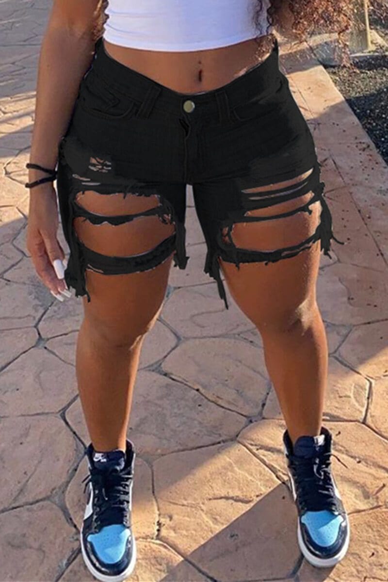 gym shorts for women Women's Irregular Broken Hole Denim Shorts Chic