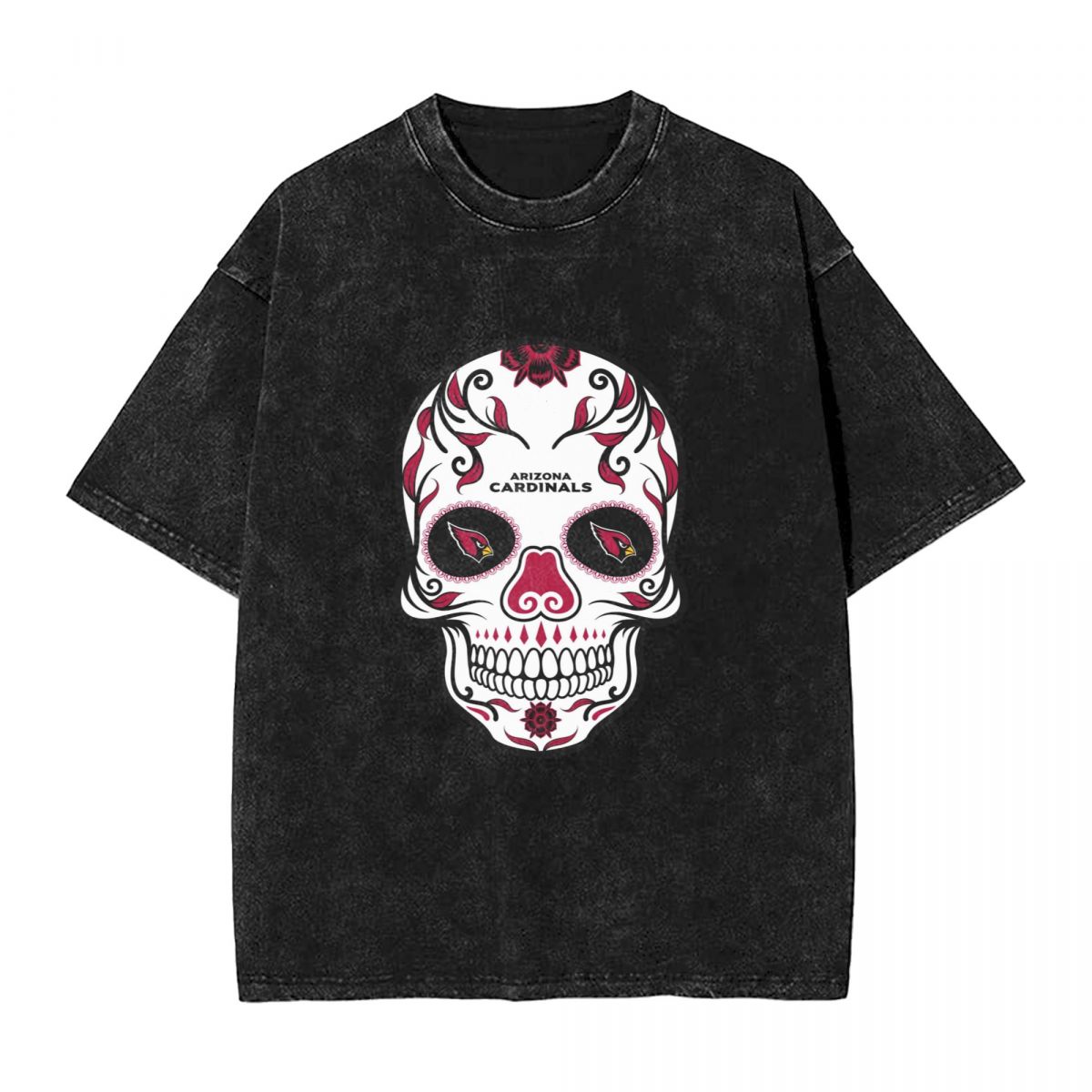 Arizona Cardinals Skull Washed Oversized Vintage Men's T-Shirt