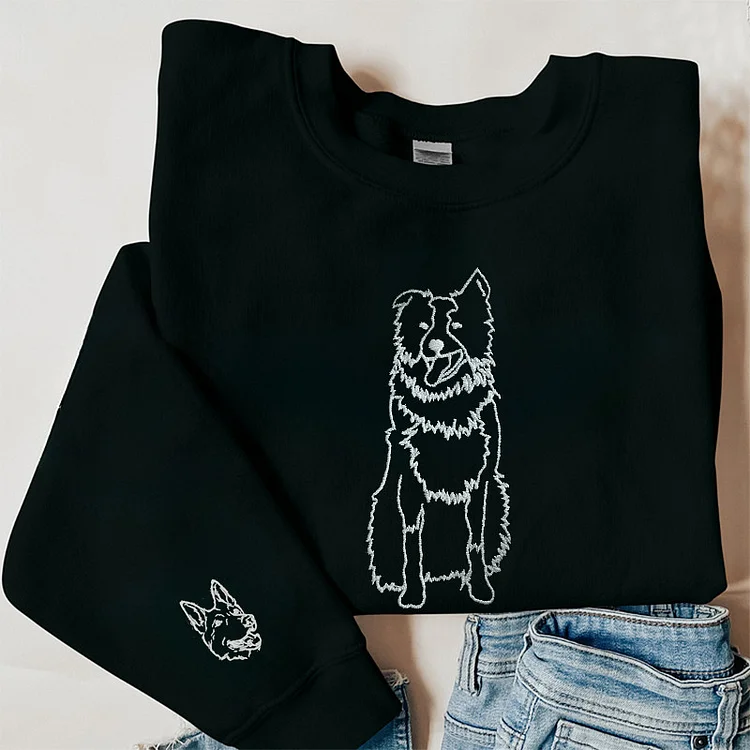 Custom Embroidered Pet Photo On Sleeve And Center Chest Sweatshirt Hoodie T-shirt