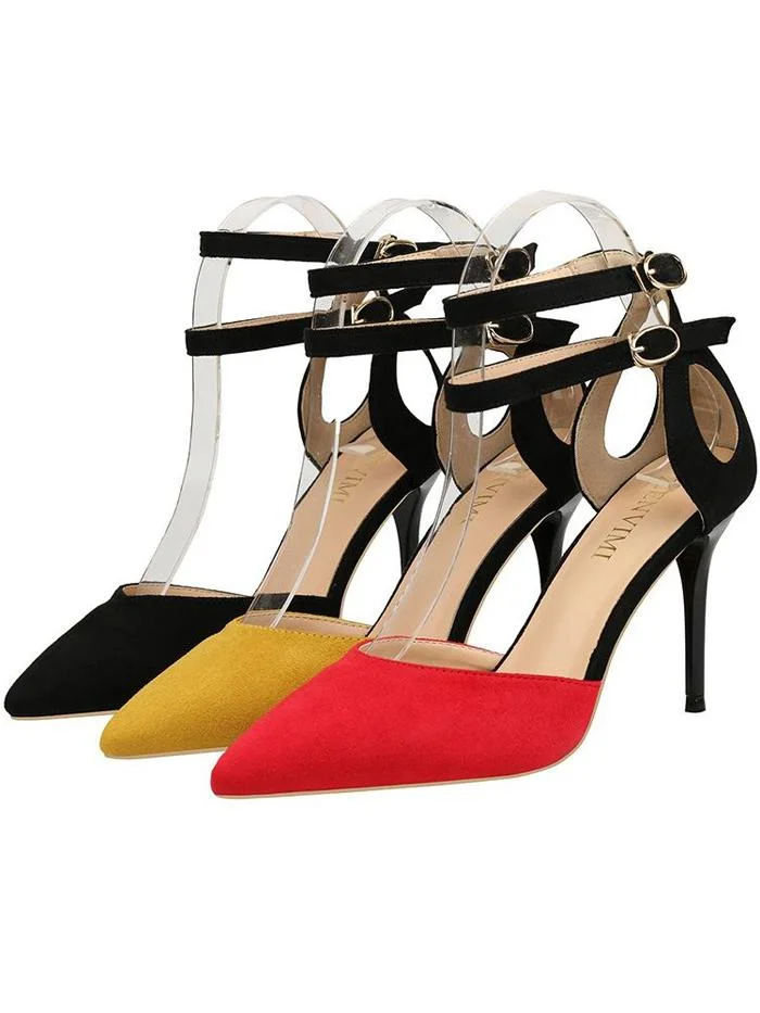 Color Block Stiletto Heel Suede Sandals