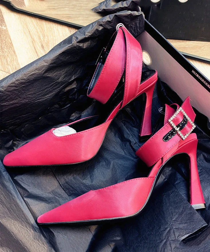Stylish Splicing Stiletto High Heels Rose Faux Leather Buckle Strap Zircon