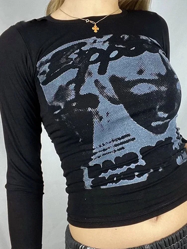 Gitana 2022 Graphic T Shirt For Women Y2K Long Sleeve Crop Tops Casual Vintage Clothes Fashion Autumn Kawaii harajuku Crop Tee