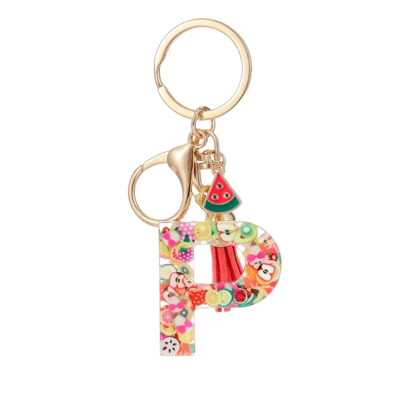 Cute Letter Tassel Watermelon Resin Unisex Keychain