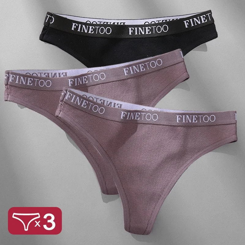 3PCS/Set Women's Panties Cotton Lingerie Female Underpants Sexy Briefs Thong G-String Finetoo Design Intimates T-back Pantys