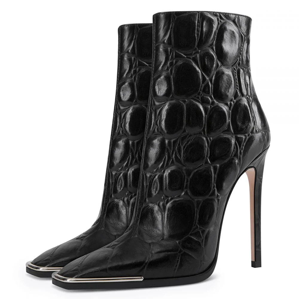 Black  Zipper Pointy Toe Stiletto Heel Boots Nicepairs