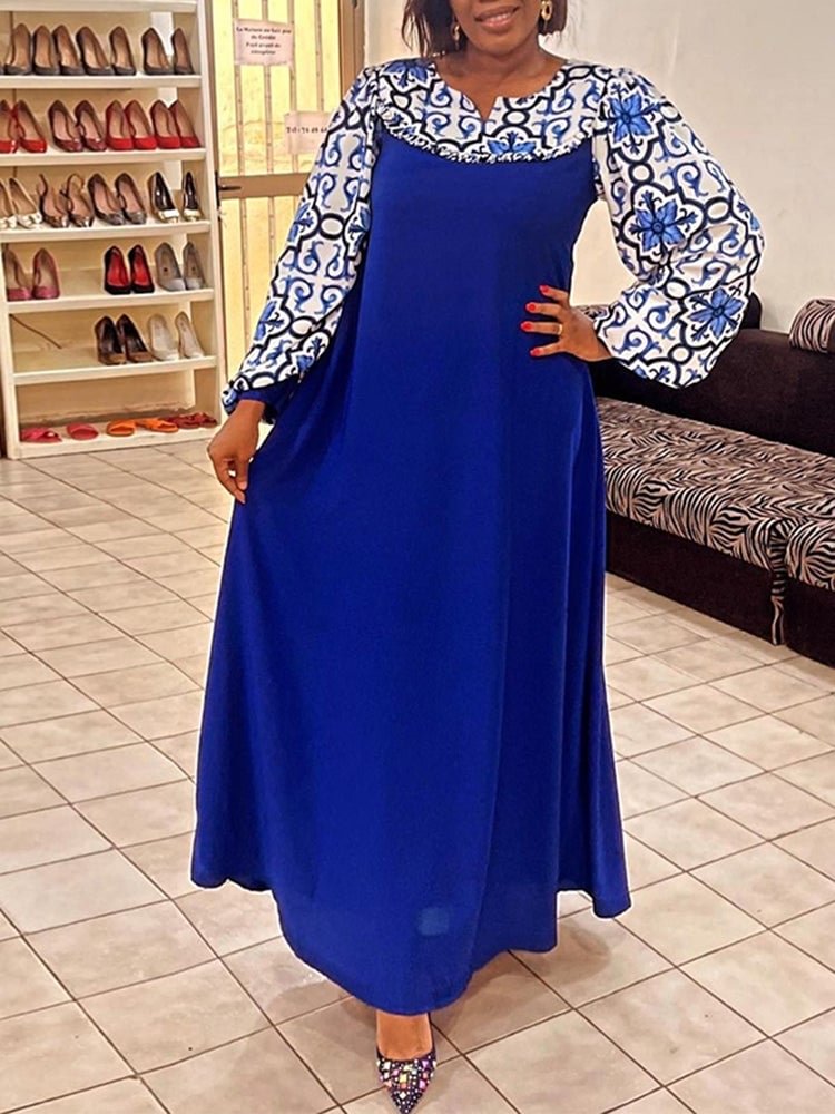 Stitching Round Neck Long Sleeve Lantern Sleeve A-line Ladies Dress SKUI81340 QueenFunky