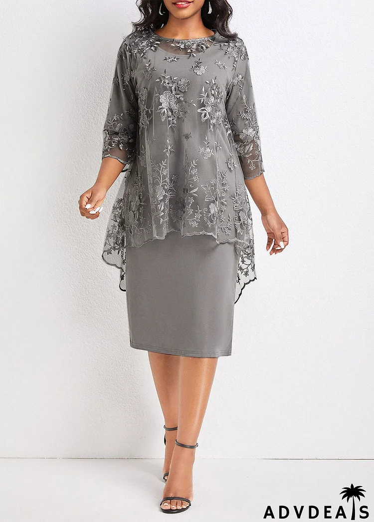 Light Grey Lace Layered Two Piece Dress