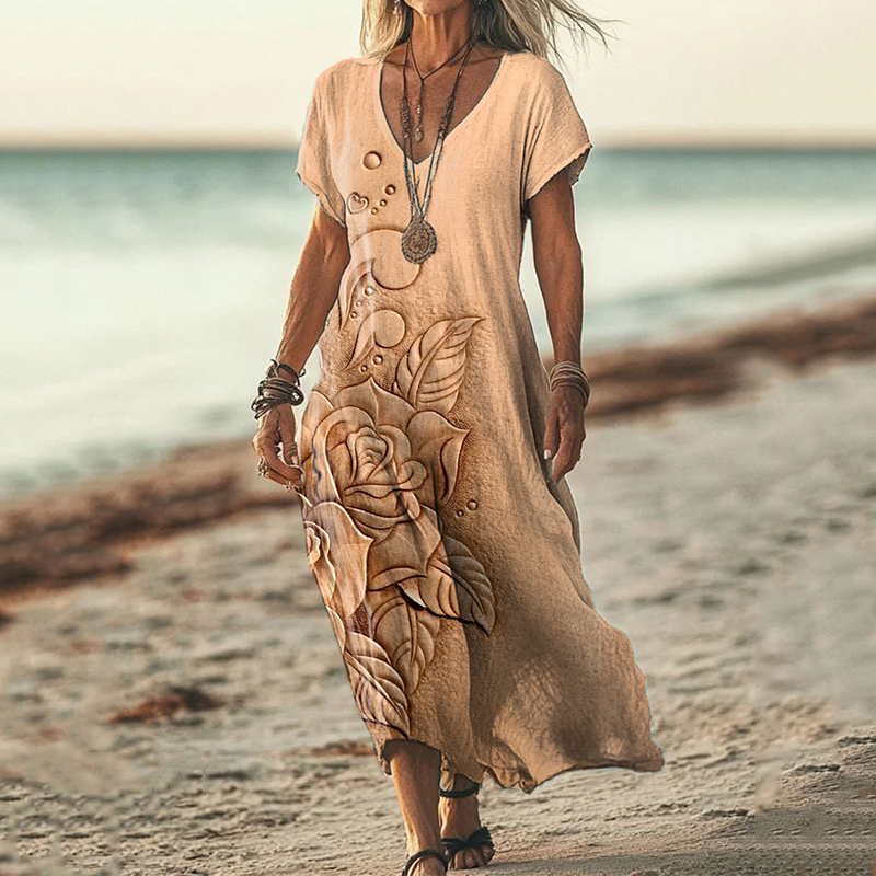 Women's Rose Leather Textured Linen Blend Dress