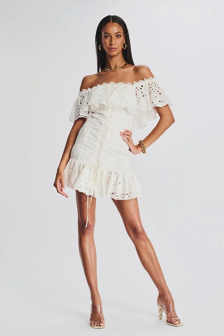 Ruffle Hem Lace Up Mini Dress
