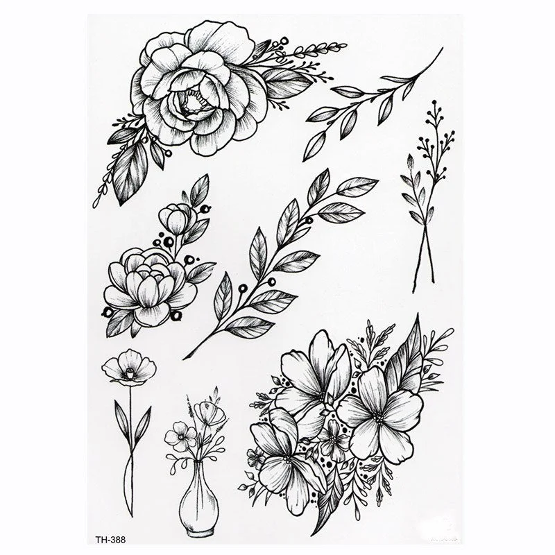 Black Flower Body Art Waterproof Temporary Tatoo Sexy Thigh Arm Tattoos Rose For Woman Flash Tattoo Stickers