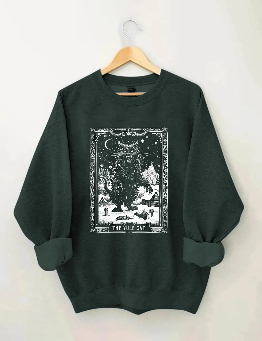 The Yule Cat Tarot Card Goth Christmas Sweatshirt