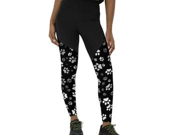 pornhint Pornhint Womens Sports Leggings Paw Print High Intensity Workout Bottoms Black And White Dog Paws Artwork Artist Designed Dawn Mercer Photo