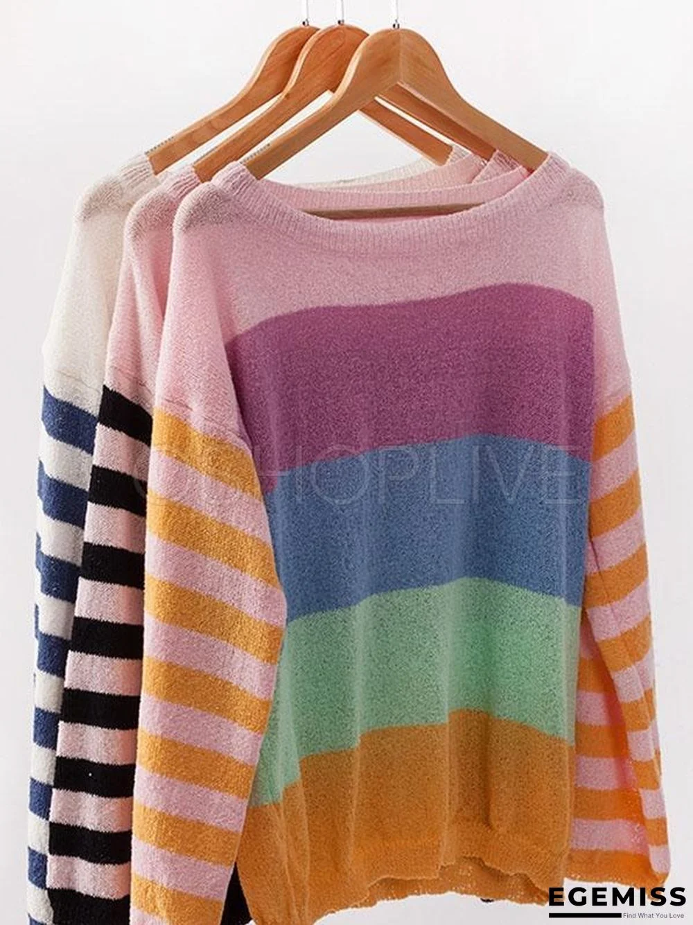 Striped Color-block Split-joint Knitting Sweater | EGEMISS