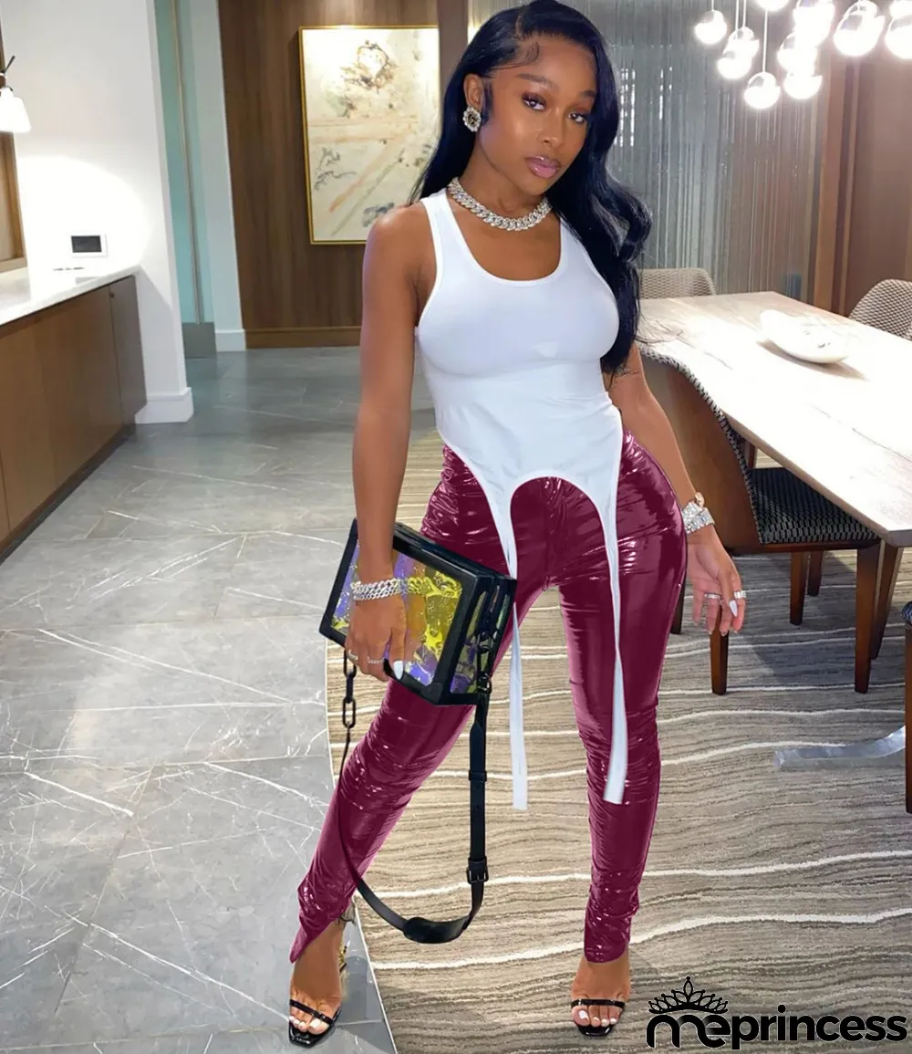 Winter Leather Sexy High Waist Slit Trousers