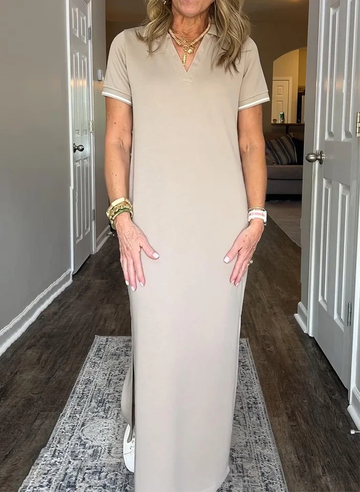 2025 Spring/Summer Women's V-Neck Split Polo Dress