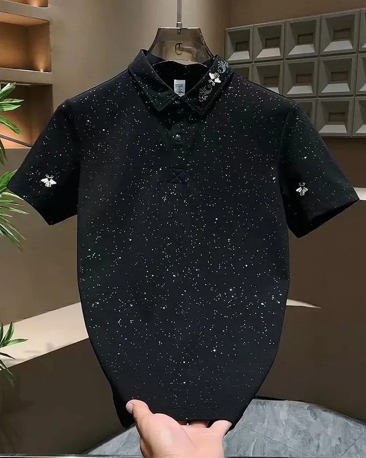 Men's Short Sleeve Polo Shirt with Embroidered Collar